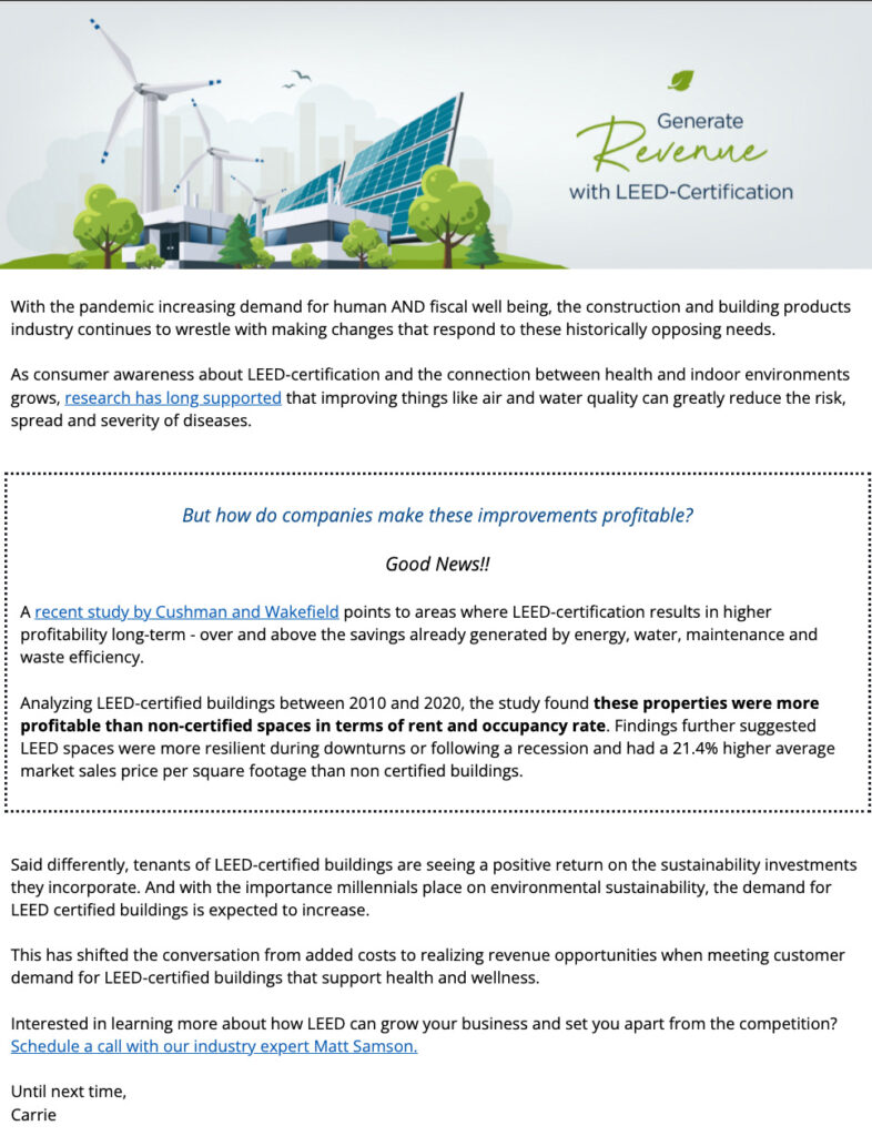 construction industry sample email marketing